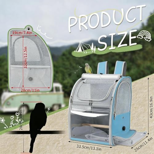 Sanmoncare Bird Backpack Carrier, Water Repellent Fabric Cockatiel Travel Bag with Stand, Lightweight and Portable Travel Cage for Parrot, Bird Travel Carrier, Blue - color: Blue