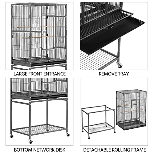 Yaheetech 54-inch Wrought Iron Standing Large Parrot Parakeet Flight Bird Cage for Small Parrot Sun Parakeet Green Cheek Conure Lovebird Budgie Finch Canary Bird Cage with Stand - color: Hammertone Black