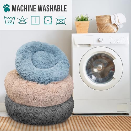 PetAmi Calming Donut Dog Bed, Washable Faux Fur, 30 Inch Medium, Blue | Warm Shaggy Faux Fur and A Deep Nest Help Anxious Pets Curl Up and Sleep Soundly. Perfect for Puppies, Cats, and Rescues. - color: Dusty Blue, size: Medium - 30"