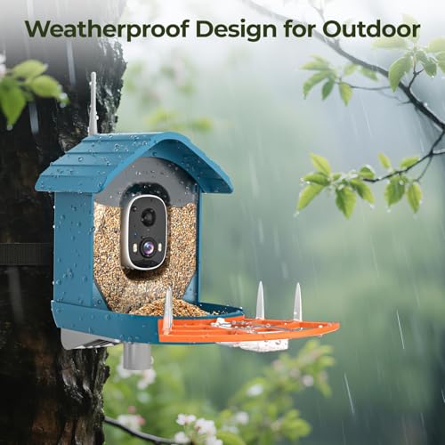 Smart Bird Feeder with Camera Solar Powered for Outside Birdhouse with Camere, AI Identify Birds Species, FHD Live Video, Instant Arrival Alerts, Ideal Gift for Family or Bird Lovers (Azure Blue)