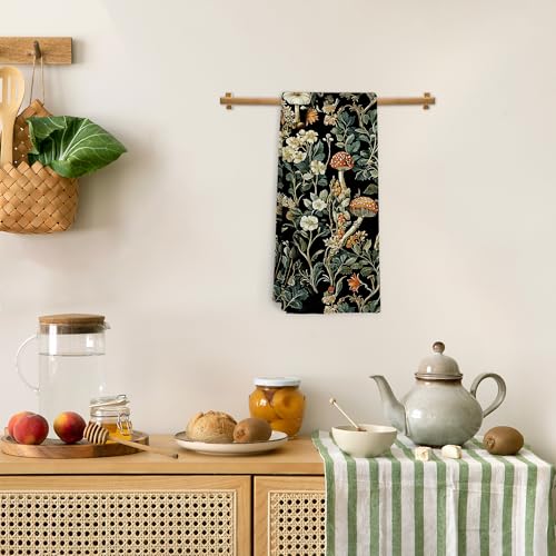 Vintage Mushroom Kitchen Towels, Dark Cottagecore Botanical Hand Towels for Bathroom, Mushroom Kitchen Decor, Moody Floral Dish Tea Towel, 16x24 Inch - color: Mushroom