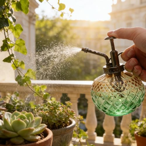 Plant Mister Spray Bottle, 10 oz Glass Vintage Decorative Water Can | Glass Mister with Plastic Pump, Small Mister for Indoor Plants, Brown Green Gradient Watering Can 300ML, Garden,Cleaning - color: C-brown Green Gradient