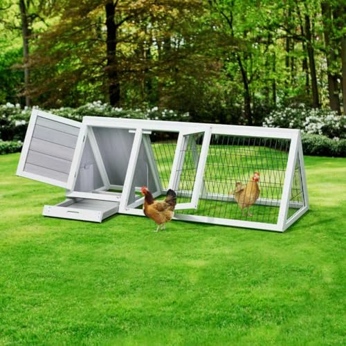 Chicken Coop for 2 Chickens Small Rabbit Hutch Quail Cages Outdoor | Ventilated Wire Mesh, Triangle Design, 3 Access Doors, Portable Playpen Run,Leak-Proof Pull-Out Tray, Fits Ducks, Chicks