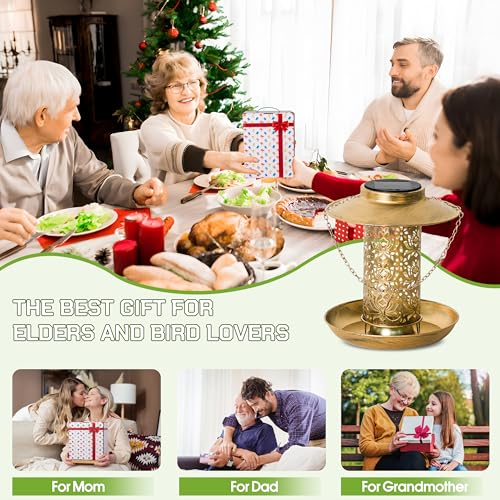 Bird Feeder for Outdoors Solar Hanging Bird Feeder Bird House with Cardinal Feeder Large Capacity Metal Wild Bird Feeder for Garden Decor Unique Gifts & Patio Decor (Bronze, 8 INCH)