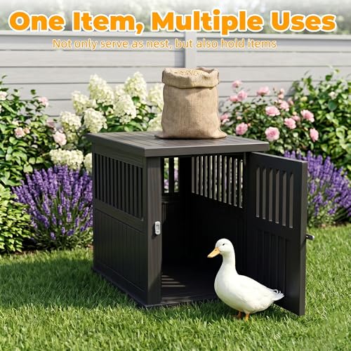 Vixzen Outdoor Duck House, PP Resin Versatile Poultry Shelter, Features Visible Railing with Stainless Steel Lock and Top Storage Space Chicken Coop, Ideal for Outdoor Use on Patios, Farms，Black - color: Black, size: 29.7"L x 21.3"W x 25.3"H