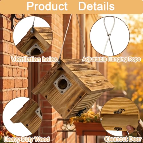 Wren Bird Houses for Outside, 4 Pack Wren House with Metal Predator Guard | Fully Assembled Wooden Hanging Birdhouse for Outdoors, Birds Nesting Box for Small Bird, Natural Wood