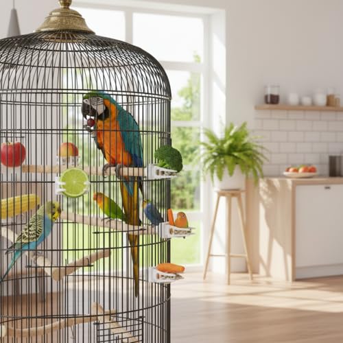 10 Pcs Bird Cage Food Holder, Millet Holder for Bird Cage, Parrot Fruit Vegetable Clips Plastic Birds Cages Feeder Clip for Budgie Parakeet Cockatoo Macaw Cockatiel Conure Budgie Treats Cages