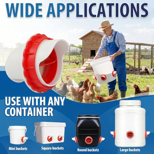 DIY Chicken Feeder Ports, 8 Ports Chicken Feeder No Waste, DIY Automatic Poultry Feeder Cups Kit, Rain Proof Gravity Feeder Port with Hole Saw for Buckets Barrels Bins Troughs