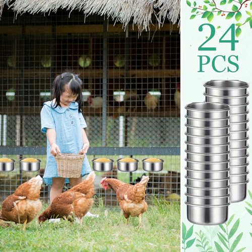 24 Pcs Stainless Steel Parrot Food Bowls Bulk 10 oz Bird Feeding Dish Cups for Cages Bird Bowls with Clamp Pet Water Feeders Cage Accessories for Parakeet Parrot Budgie Rabbit Chicken