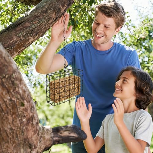 Suet Bird Feeder 2 Pack, Hanging Cage for Standard 11 oz Cakes | Fruit slice or seed block use; latch-door holders for branch, shepherd hook, or porch placement
