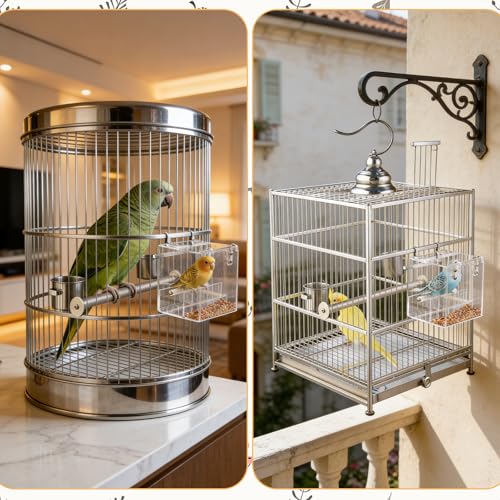 ASelected Clear No Mess Bird Feeder, 6.3in Automatic Bird Feeder for Cage, Acrylic Clear Birds Feeder for Parrots Canary Parakeet Budgerigar Crested Myna Cockatiel Lovebird