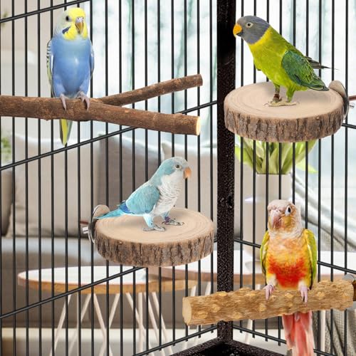 7-Piece Bird Perches for Cage- Wooden Parrot Stand with Fork Toys, Hanging Multi-Branch Platform, Hammock Swing, Gym Playstand & Chewing Toys - for Parakeets, Budgies, Lovebirds - Durable