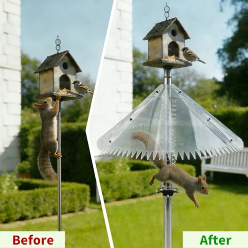 19 Inch Metal Squirrel Baffle, Squirrel Baffle for Bird Feeder Pole, Upgrade Spring Motion Design for Better Protection, Fits 0.4"-1" Round Poles Only