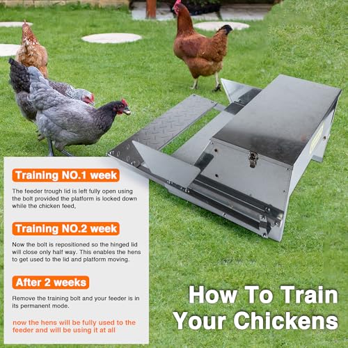 Rat Proof MAX-25Lbs Treadle Chicken Feeder No Waste Poultry Feeder | Weatherproof galvanized metal durable, Rodent-proof design, Reduces feed waste, Well-constructed, Easy setup