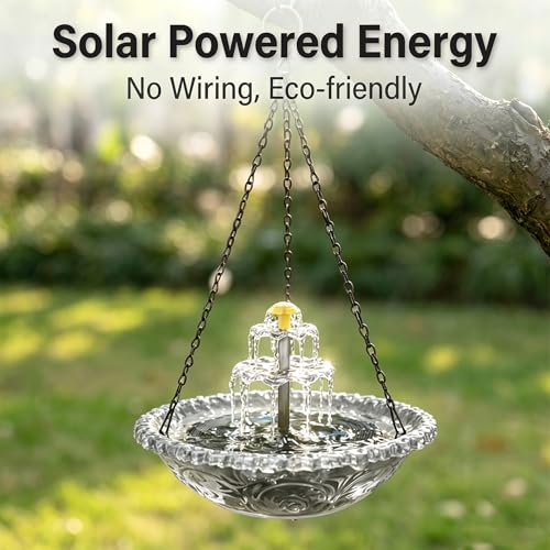 Solar Cascade Hanging Bird Bath, 3-Layer Powered Birdbath Fountain, Grey | Outdoor Water Dispenser for Hummingbirds, Hummingbird Bath Shower Bowl for Garden Yard - color: Grey