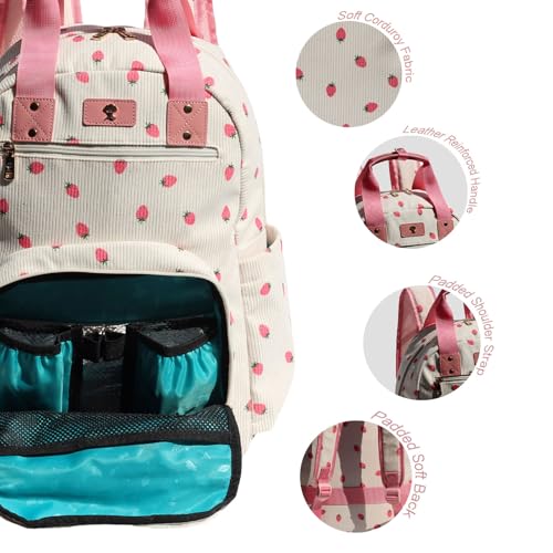 Diaper Bag Backpack Corduroy Multifunction Baby Fashion Travel Pack office Laptop Bag - color: Pink Strawberry