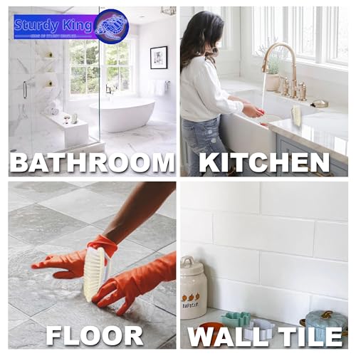Scrub Brush Unbreakable Handle 6" White, Stiff Heavy-Duty Bristles Tough on Baked-on Grime Dishes Pots Grill Tub Shower Bathroom Tile Grout Floor Concrete Tires Carpet Unbreakable Handle