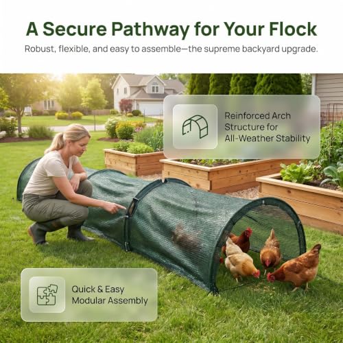 Yardwe Foldable Chicken Coop Tunnel Run with Green Sunshade Mesh Cover, Plastic Strong Frame, Easy Storage, Portable Backyard Garden Extension for Poultry Protection