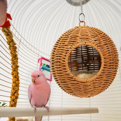 Steel Frame Bird Nest for Cage, Washable Small Bird Bed Chewproof with Plush Pad, Hammock Hideout Lay Eggs Parakeet Nest Sleep, Parakeet Warm Bed House Hut for Lovebird, Canary, Budgie, Finch