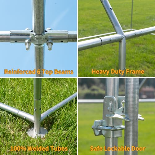 Large Metal Chicken Coop, Chicken Runs for Yard with Cover Walk-in Poultry Cage for 10 20 Chickens, Chicken Pen Duck Coop Hen House with Round Water-Resident Top and Feeding Door 19.2Lx9.84Wx6.23H FT - size: 230.3"L x 118.1"W x 74.8"H