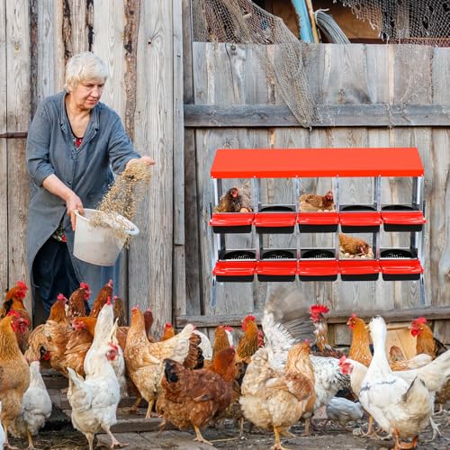 GarveeHome 2-Tier Chicken Nesting Box, 10 Compartment Metal Chicken Laying Boxes with Waterproof Roof ＆ Removable Trays for Hens, Poultry，Easy Egg Collection - color: Red, size: 10 holes with legs