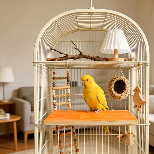 3 Pack Bird Perch Stand, Natural Wood Platform and Playground Cage for Parrot, Conure, Parakeet, Budgie, Cockatiel, and Chinchilla Small Pets