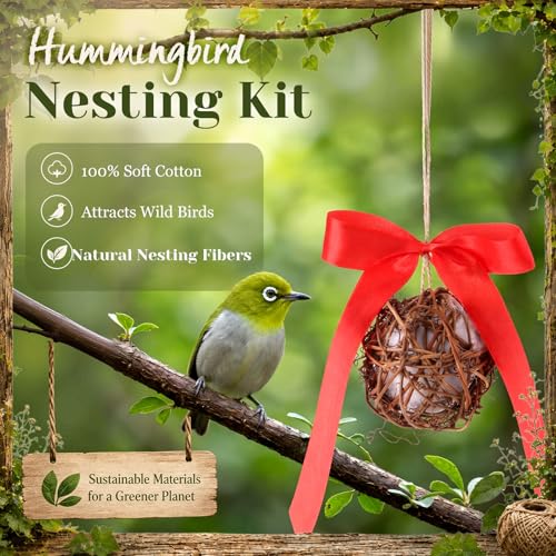 Hummingbird Nesters, 3 Pack Bird Nesting Material Holder with Bow, Refillable Hummingbird Nesting Balls for Wild Birds Finch Wren Garden Outdoor Gift Decoration