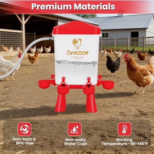 Automatic Chicken Waterer with Float Valve, Elevated Water Dispenser for Chicken, Float Controlled Poultry Watering Supplies, Standing/Hang Use, 3 Gallon, Red - color: Red