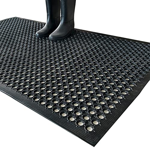 Outside Rubber Floor Mats Anti Slip Commercial Resturant Drainage Mat | 60"x35" Heavy Duty Outdoor Mat for Kitchen Garage Garden Patio Indoor Outdoor Entrance Industrial Pool Bar Wet Area - size: 60x35 inches
