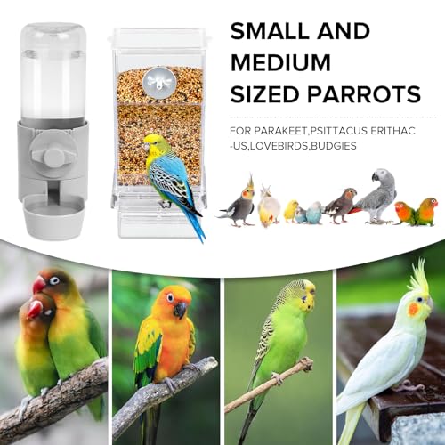 lemtrflo No Mess Bird Feeder Water Dispenser Set, Bird Feeder for Cage | Cage Accessories for Parrot, Finches, Budgies and Canaries - color: grey