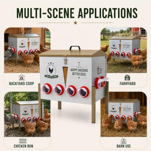 100 lb Automatic Chicken Feeder, 12-Port No-Waste Metal Feeder