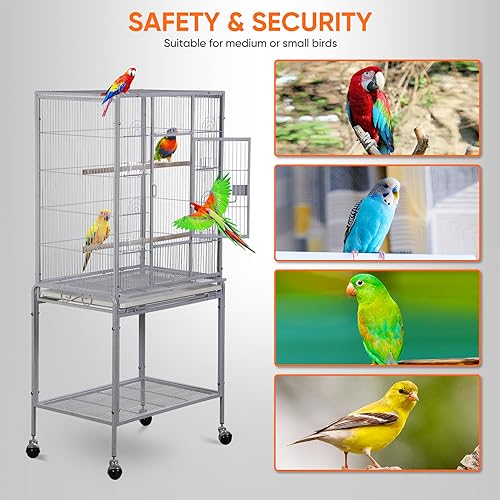ZENY 53-Inch Bird Cage, Wrought Iron Flight Birdcage, White | with Rolling Stand, Bird Flight Cage for Cockatiels Pet Parrot Parakeet Lovebird Canary Finch - color: White