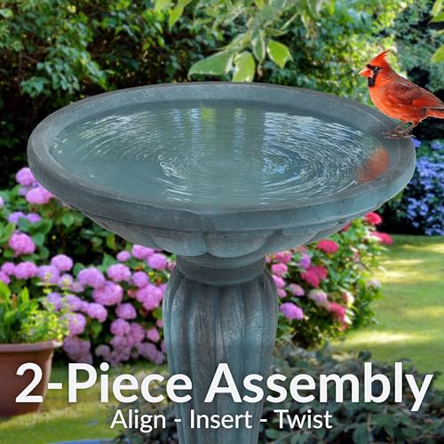 Sunnydaze Grecian Concrete Bird Bath for Outside, 20” H, Patina Green | ½ Gal Water Capacity, Glass Fiber Reinforced Concrete, 2-Piece Stone Birdbath, Easy Assembly, Cement Bird Bath for Outdoors - color: Patina Green