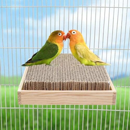 Bird Perch Stand Platform with Cardboard Toys, Parrot Chewing Toys, Parakeets Foraging Toys, Bird Paw Grinding Perch, Cage Accessry for Small Birds Parakeets Conure Cockatiels Lovebird