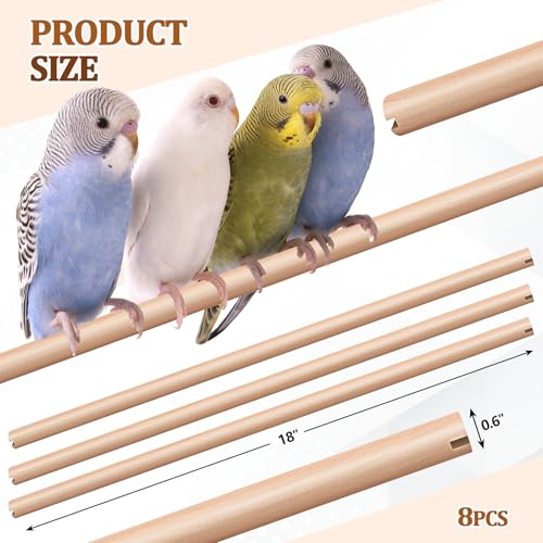 Sintuff 8 Pcs Bird Perches for Cage Accessories, Wooden Perch Rods Replacement with Double Head Slots, 0.6 Inch Diameter Natural Wood Stand for Parrot Macaw Cockatoo Parakeet (18 Inches) - size: 18 Inches
