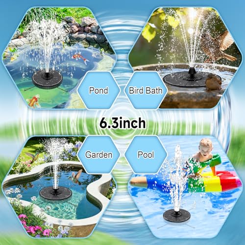 Yzert Solar Fountain, 3-Level Adjustable Water Height, 3.5W Glass Powerful Outdoor Fountain Pump with Rotating Rods & 7 Nozzles for Bird Bath, Garden, Pond, Patio, Flower Pot (2026 Model, Black) - color: Black