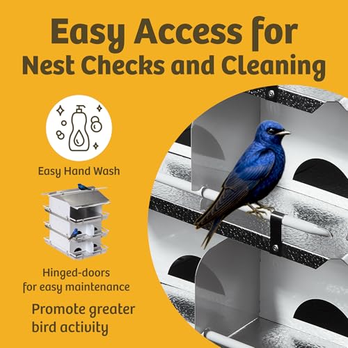 Birds Choice Premium Aluminum Purple Martin House – 12 Room, 3 Floor Birdhouse with Starling Resistant Entrance Holes, Ventilated Roof & Easy Cleaning, Unassembled | Starling Resistant Entrance Holes, Ventilated Roof for Cooler Nests, Easy Cleaning Access