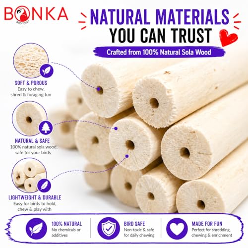 Bonka 1288 Pk6 Natural Sola Sticks 3" Bird Chew Toy for Small Birds | Soft sola root texture encourages natural chewing, shredding, and foraging activities - color: Pk6 Natural Sola Stick
