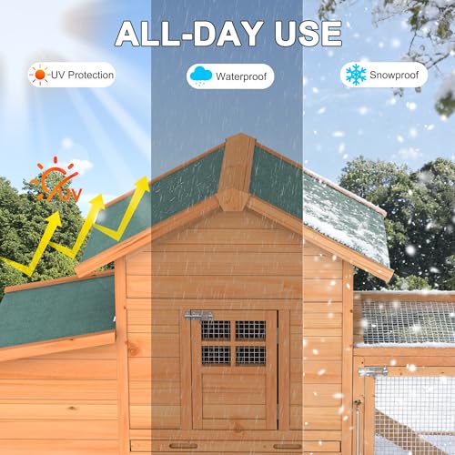 GOJOOASIS Portable Chicken Coop with Wheels & Handrail, Weatherproof Wooden Hen House, Removable Tray & Nesting Box, Ideal for Chickens, Ducks, Rabbits & Small Animals (80" Asphalt Top with Wheel)