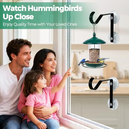 2 Pack Heavy Duty Window Bird Feeder Hooks Suction & Screw Mount | Heavy Duty Rust Resistant Metal Hooks, High Load Bearing, Minimalist Design for Bird Feeders, Wind Chime & Yard Garden Decor