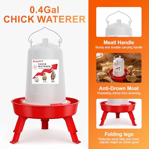 2-in-1 Chick Starter Set: Top Filling 0.8 Gal Feeder & 0.4 Gal Waterer Red | Chick Feeder and Waterer With Adjustable Legs, Anti-drown Design, Hanging Hooks & Scoop for Baby Chicks - size: 0.8 Gal Feeder & 0.4 Gal Waterer