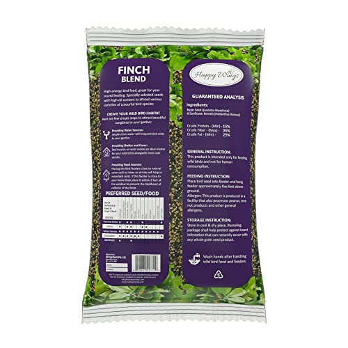 Happy Wings 10LB Finch Blend Bird Food Mix, Thistle Seed & Sunflower Kernel | No Grow Seeds, High in Oil & Protein, High Energy Content, Heat Treated at Optimum Temperature, USDA & BRC-GS Approved - size: 5 Pound (Pack of 2)