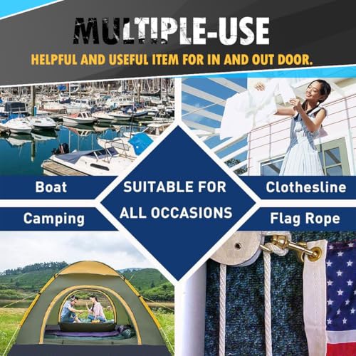 90 ft 1/4 inch (7mm) Polyester Rope (Nylon - Like Durability) Poly Flag Pole Clothes Line Camping Utility Good for Tie Pull Swing Climb Knot (Gray (Green&White)) - color: Gray (Green&white), size: 1/4" x 90'