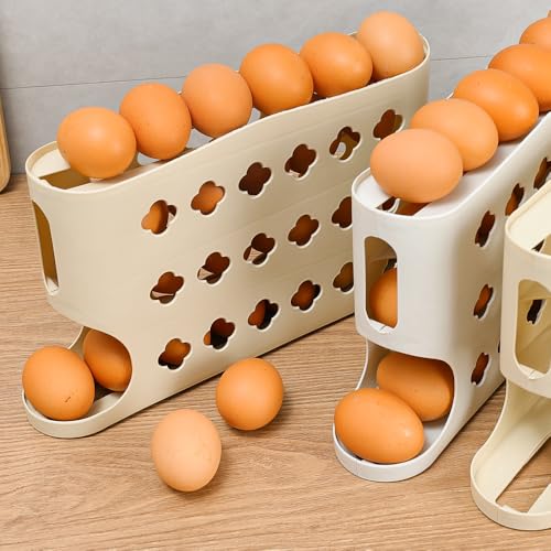 4 Layers Eggs Storage Box Creative Ladder Style Box Automatic Rolling Eggs Holder Container Egg Dispenser,yellow - color: Yellow