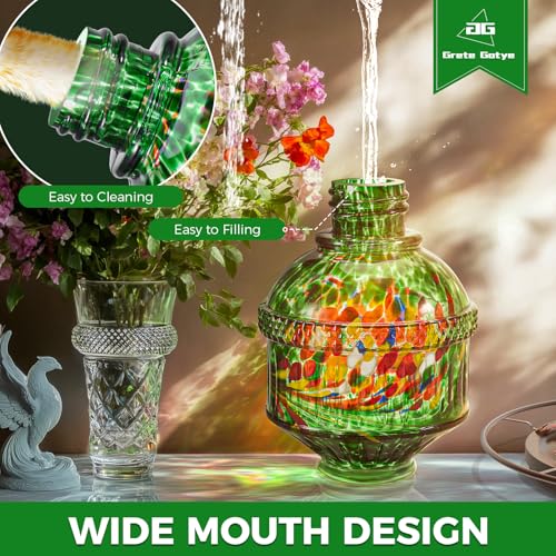 Hand Blown Glass Hummingbird Feeders for Outdoors, 25 Ounces Wild Bird Nectar Feeder with Perch & 5 Flower Feeding Ports Leak Proof Hanging for Garden Backyard Decor, Gifts for Women Mom, Green - color: Phoenix Green