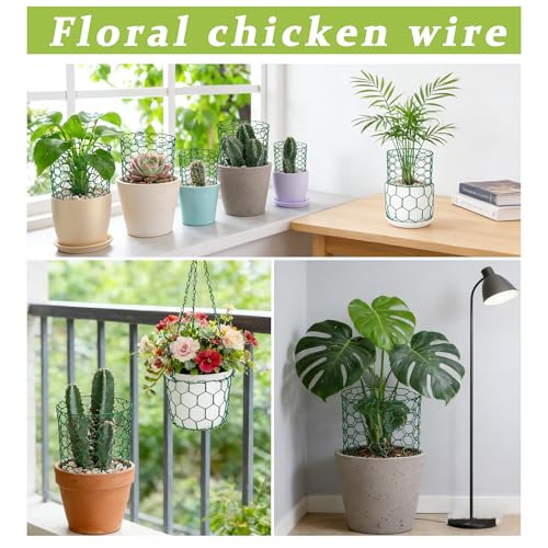 Floral Chicken Wire, Chicken Wire for Floral Arrangements for Reinforce Fencing 4 x 118 Inch Hexagonal Galvanized Mesh Fence with Gloves Ties & Cutter