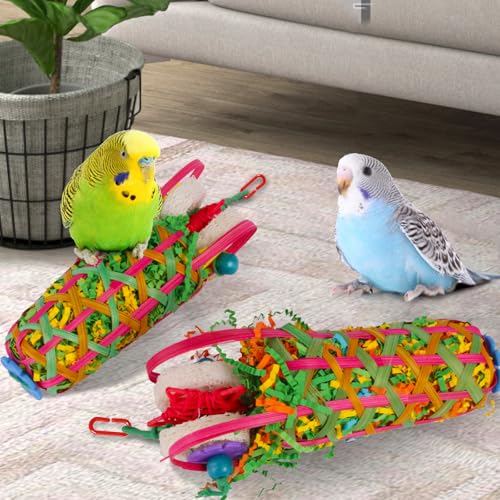 Kyouki Parakeets Toys, 2 PCS Bird Chewing Toys – Perfect for Cockatoos, Conures, Love Birds, Small & Medium Parrots, Fun Foraging & Tearing Bird Cage Accessories (Seeking Food Basket) - color: Seeking food basket