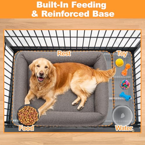 Homey Pet Heavy Duty Dog Crate for Large Dogs, Indestructible Kennel | 47 Inch Stackable Large Dog Cage with Lockable Wheels, Removable Tray & Grid, Multi Locks Strong & Solid Escape Proof - size: 46.5"L x 28.5"W x 35"H