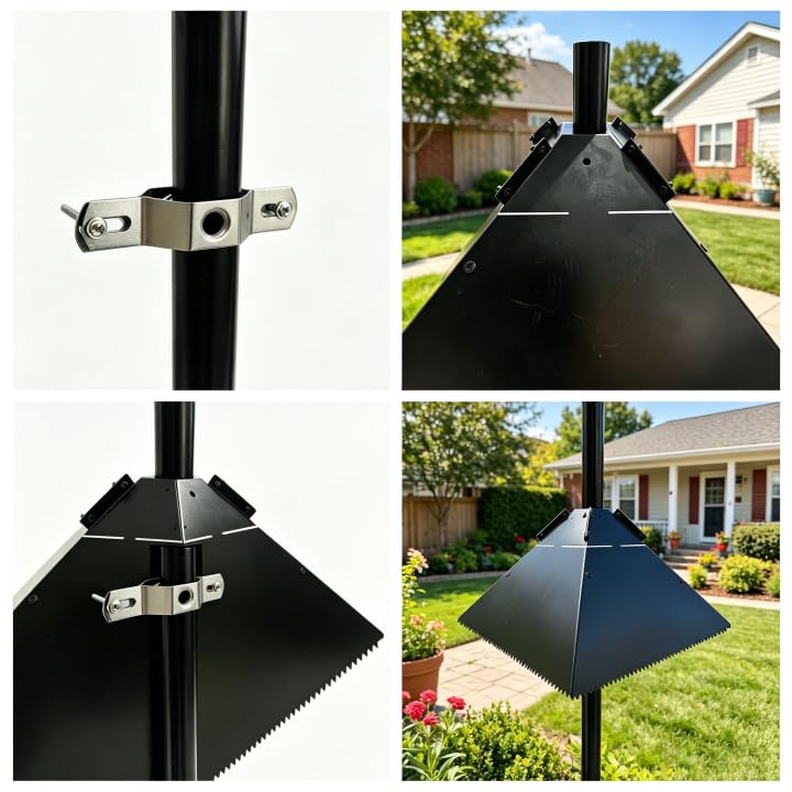 17-Inch Metal Squirrel Baffle for Bird Feeder, Heavy Duty 2-in-1 Pole Mount & Hanging Cone Fits 2.5-4.5" Round Poles & 4x4 Wooden Posts, Rustproof Powder-Coated Steel Bird Feeder Accessory