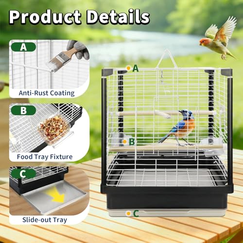 17.5 Inch Small Bird Cage & Travel Carrier – Portable Parrot Cage for Home, Outing, Pet Clinic or Temporary Placement, Suitable for Small Medium Birds Like Parakeets Conures Lovebirds Cockatiels